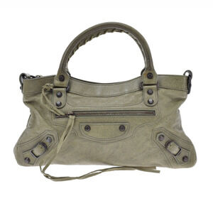 BALENCIAGA The First Green Handbag Leather